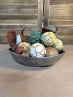 Decorative Centerpiece Balls In Pewter Square Bowl