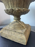Ornate Stone Urn with River Rocks & Faux Moss