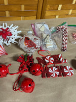 Christmas Ornament Lot, Red and White Tones