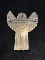 Large Sterling Angel Holding Brass Heart Pin/Pendant