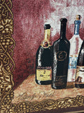 Wide Framed Tapestry of Wine Bottles; Signed