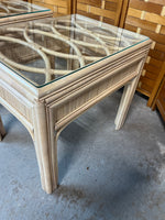 Pair of Wicker & Glass End Tables