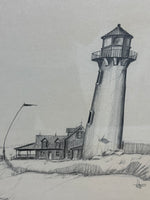 Sketch of Lighthouse in Rustic Frame - Signed Johnson 75’