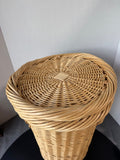 Woven Wicker Cylindrical Lidded Hamper
