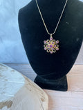 Sarah Coventry Style Gold Tone 3-D Flower Necklace with Purple Faceted Stones