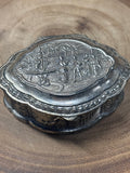 Vintage Silver Plate Box with Victorian Style Relief Work/Burgundy Interior