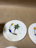 Marble Floral Inlay Coasters With Holder - 6 Coasters