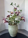 Faux Dogwoods & Columbine in Green Ceramic Planter