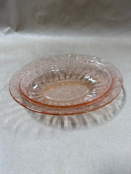 Oval Pink Depression Glass Dish Poinsettia Style