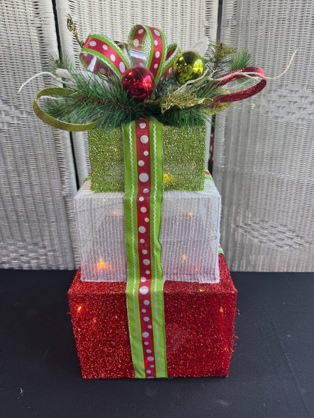 (A) Metallic Mesh Lighted Decorative Holiday Gift Stack (WORKS)