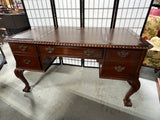 Leather Inlaid Chippendale Style Executive Desk