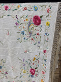 Floral And Bird Hand Embroidered Silk Shawl With Fringe * READ DESCRIPTION *