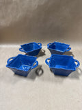 Blue Square Condiment Dishes With Handles - Set Of 4