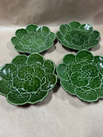 (B) Set Of 4 Dark Green Belo Faience Green Salad Plates