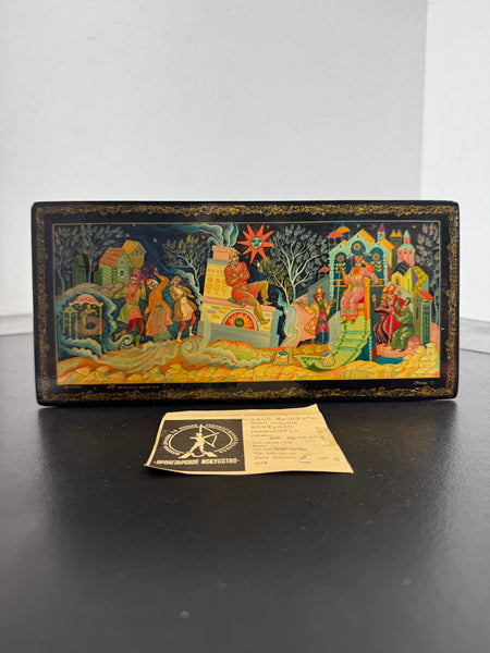 Signed Mstera Artistic Factory 1985 Vintage Russian Lacquer Box with Label