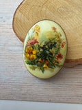 Wildflowers Porcelain Transferware Vintage Oval Brooch