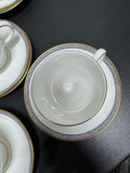 (I) 16-Piece Wedgwood England Palatia R4700 Greek Key Bone China Pedestal Teacups & Saucers Set