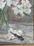 Pink & White Lilies - Original Painting on Canvas by Local Artist, Ginger Olansen; Signed