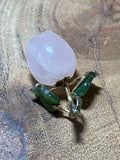 Rose Quartz, Jade & 10K Gold Apple Pendant