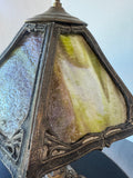 Ornate Antique Brass & Slag Stained Glass Lamp (WORKS)