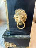 Black Marble Mantle Clock With Lion Head Handles NOT TESTED