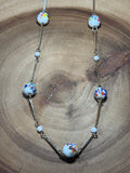 Gold Tone Necklace with Speckled White Beads