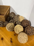 Basket Of Grapevine And Straw Orbs