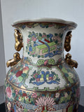 Chinese Famille Rose Medallion Porcelain Vase with Wooden Stand