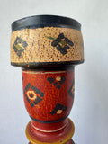 Bohemian Hand Painted XL Vintage Wooden Candle Holder (A)