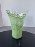 Green Swirl Murano Style Ruffle Vase