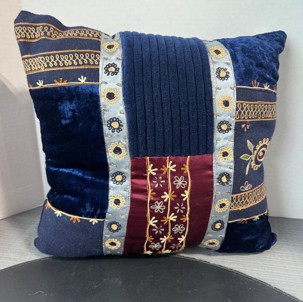 Navy & Burgundy Bohemian Patchwork Throw Pillow