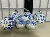 Assorted Blue & White Glass Ornaments, 6 pc