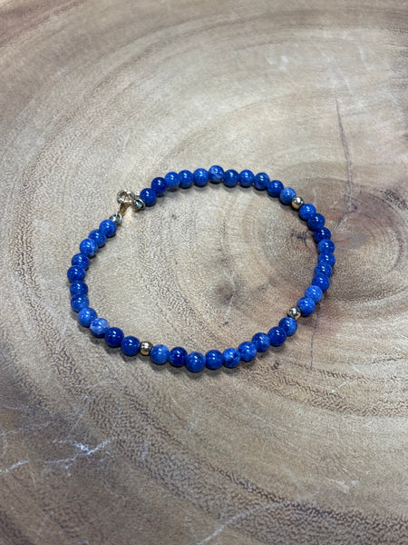 Blue Beaded Bracelet with 14K Gold Clasp & Accent Beads