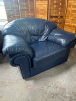Blue Vinyl/Faux Leather Chair and Ottoman