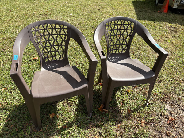 Pair of Brown Plastic Outdoor Chairs