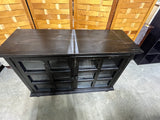 Distressed Black Console Cabinet with Glass Doors