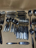 Stainless Steel Gorham Flatware Set With Gold Ribbed Neck - 45 Pieces