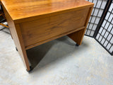 Petite Teak Veneer Desk on Casters