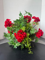 Faux Geranium Arrangement in Mossy Basket
