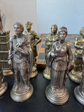 Romans v/s Vikings Brass & Pewter Vintage Chess Set with Faux Leather Board