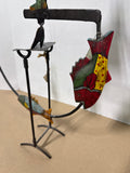 Folk Art Metal Fishing Balancing Sculpture Fisherman Fish Whirligig Decor VIDEO