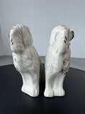 (B) Pair of Vintage White Ceramic Staffordshire Dog Statues