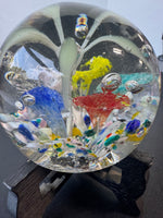 (F) Bubble Floral Garden Art Glass Paperweight on Stand AS IS (READ DESCRIPTION CAREFULLY)