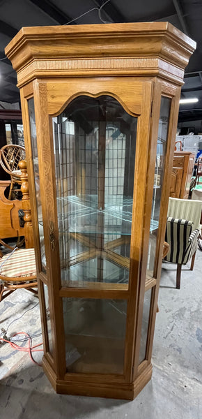 Oak Tone Corner Curio Cabinet