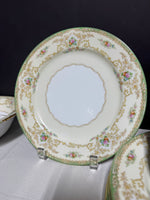 32-Noritake Japan N830 Green Rimmed Floral China Set