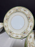 32-Noritake Japan N830 Green Rimmed Floral China Set