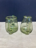 Blown Green Glass Sugar Dish and Creamer Set