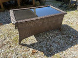 All Weather Wicker Coffee Table w/Smoked Glass Top