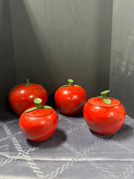 Mid Century Red Apple Enameled Metal 4 Pc Kitchen Canister Set