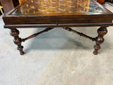 Large Square Coffee Table with Glass and Pullout